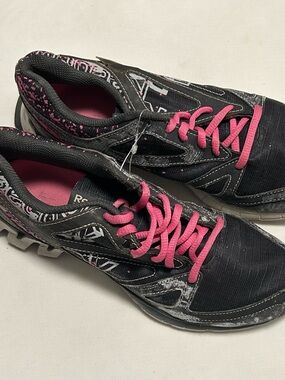 Reebok Women's Black Athletic Sneakers with Pink Laces and Accents